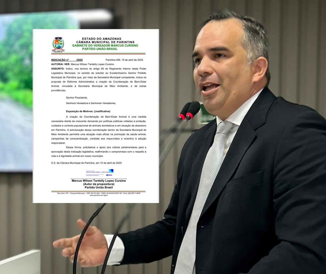 Marcus Cursino propõe criação da Coordenação de Bem-Estar Animal para integrar Reforma Administrativa de Parintins