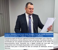 Professor Eduardo França Lessa Júnior Receberá Título de Cidadão Parintinense Durante Homenagem aos 70 anos do Colégio Batista de Parintins 