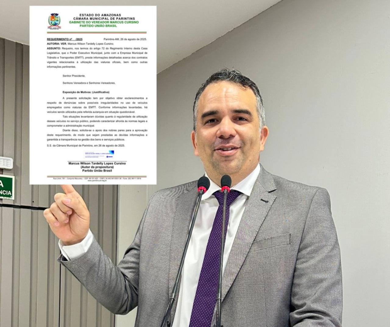 Vereador Marcus Cursino cobra explicações sobre aluguel de veículo de Secretário Municipal pela EMTT