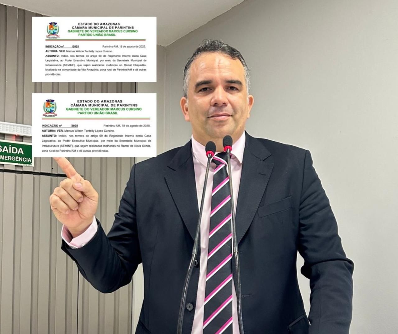 Vereador Marcus Cursino solicita melhorias nos ramais Chapadão e Nova Olinda, na zona rural de Parintins